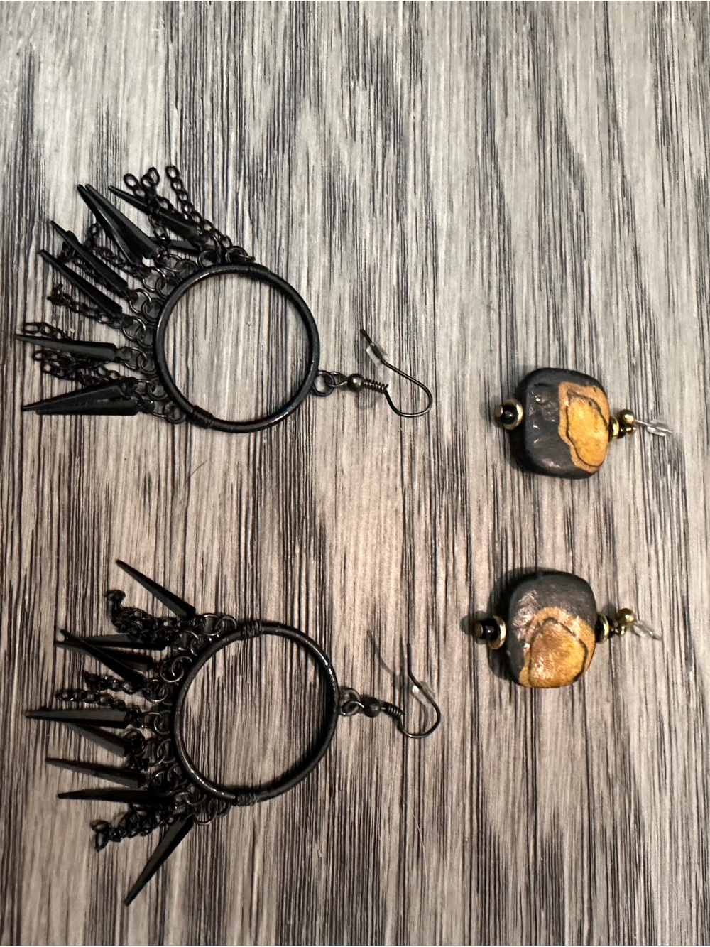 Black and Gold Statement Hoop Earrings - Women Jewelry